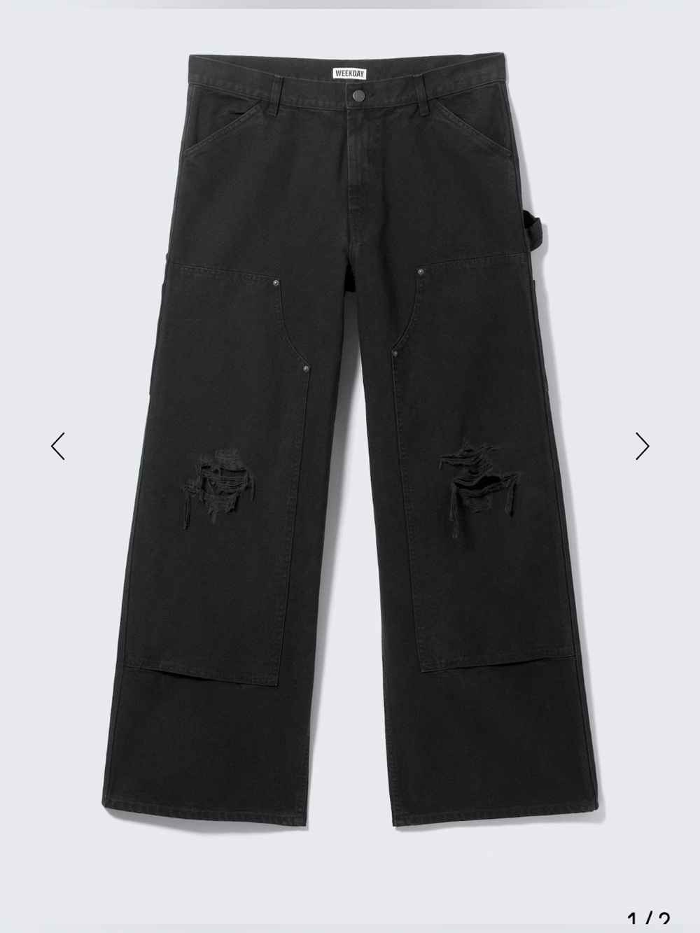 Weekday Black Slim Straight Jeans with Distressed Knees 52